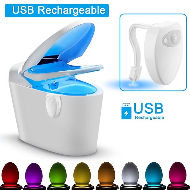 Luz de baño Wc con carga Usb, retroiluminación impermeable para inodoro, 8 colores, Sensor de movimiento Pir inteligente, luz Led nocturna para baño Feliz Sencillez