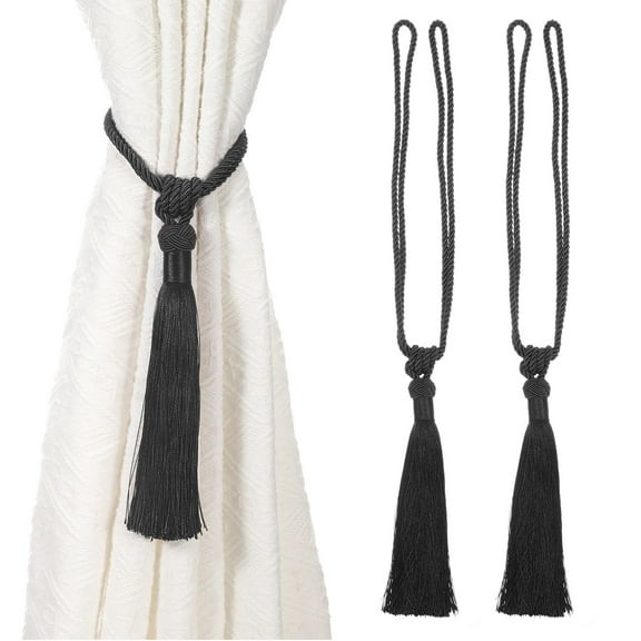 Uxcell Curtain Tiebacks, 2 Pack Handmade Elegant Curtain Ties Holdbacks with Tassel Window Clips Decorative Holder, Black