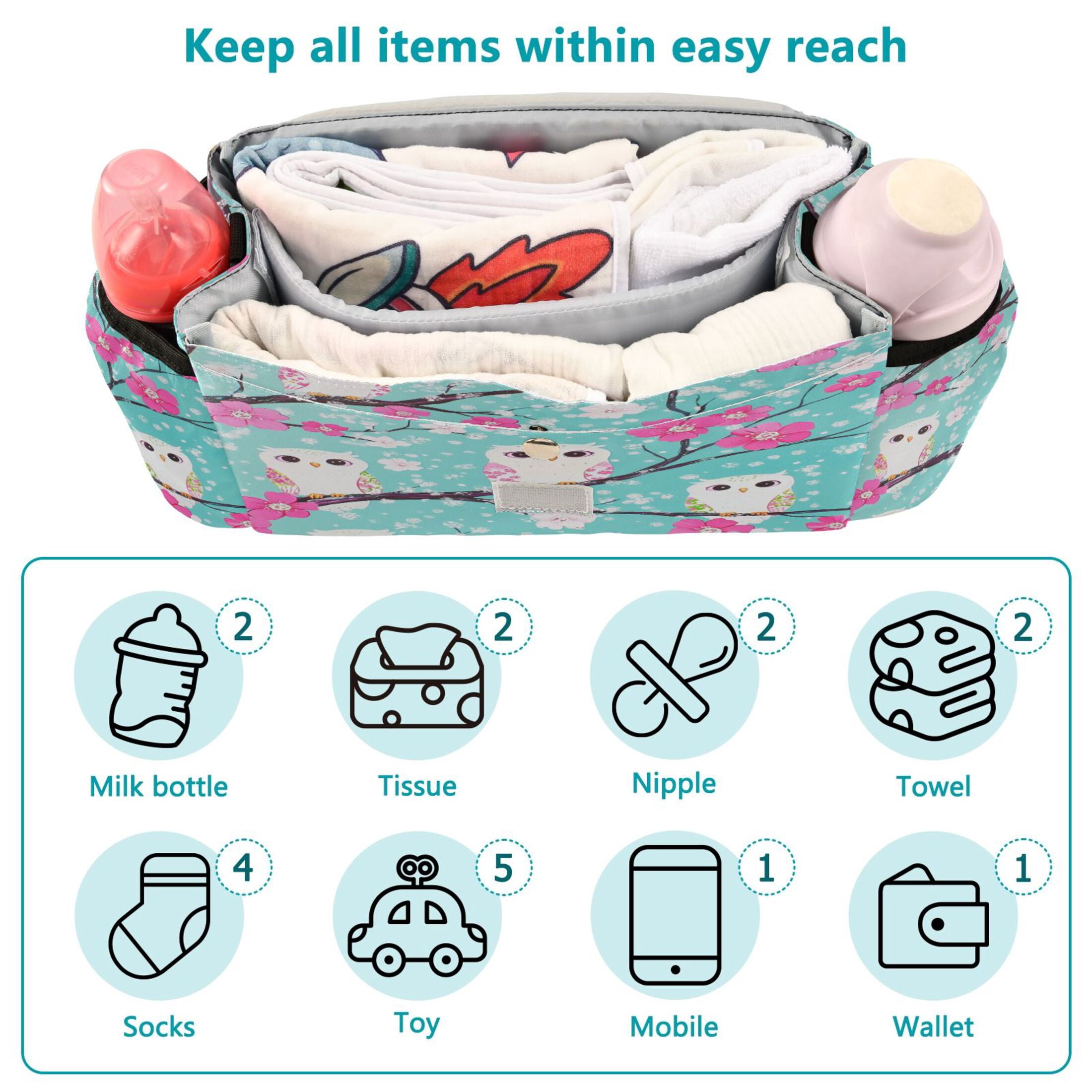 DIXRUYEE Stroller Organizer Charming Owl Trio Printed