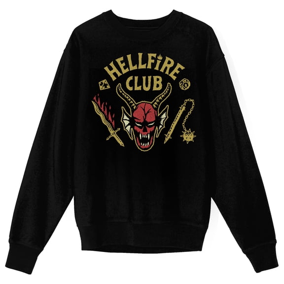 Stranger Things 5 Hellfire Club Adult Black Crew Neck Long Sleeve Sweatshirt-Medium