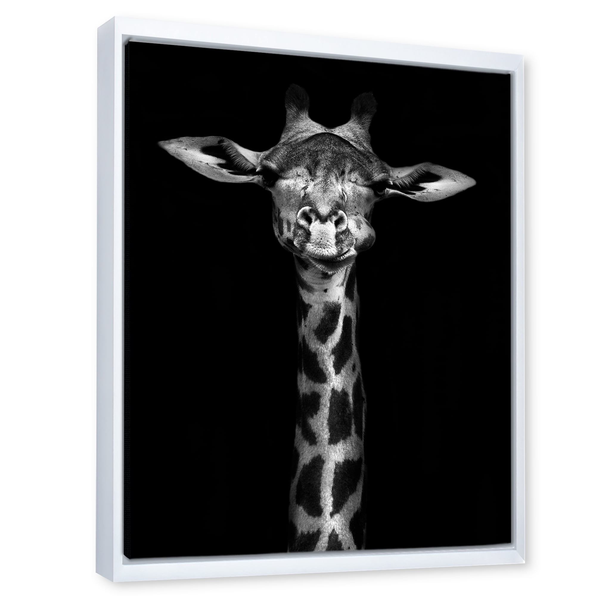 Designart 'Portrait Of A Giraffe In Monochrome' Farmhouse Framed Canvas Wall Art Print