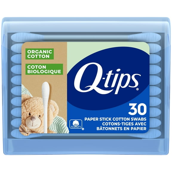 Q-tips Organic Cotton Swabs Travel Size Toiletries, for Baby, Beauty and First Aid, 100% Organic Cotton, 30 Count
