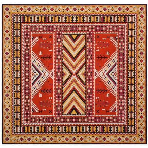 SAFAVIEH Classic Vintage Clarette Chevron Bordered Area Rug, Orange/Gold, 6' x 6' Square