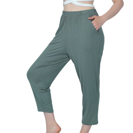 

Homgro Women s Plus Size Pajama Pant Pj Bottom Mid Rise Summer Thin Stretch Sleep Bottoms Green 3X-Large