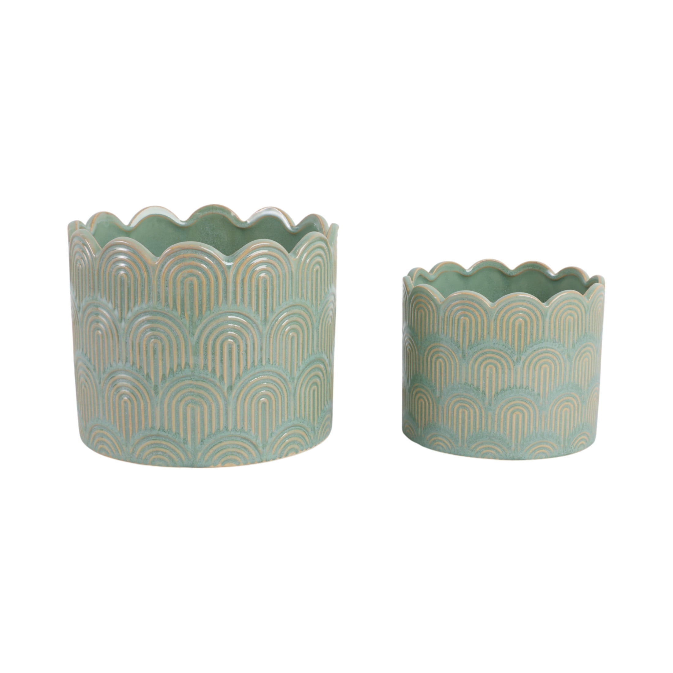 Ceramic Flower Pots and Planters for Home Decor - Indoor or Outdoor Plant Pots for Succulents, Herbs, and Orchids - Decorative Pots for Living Room, Bedroom, or Office Set of 2 - 7", 5" Green