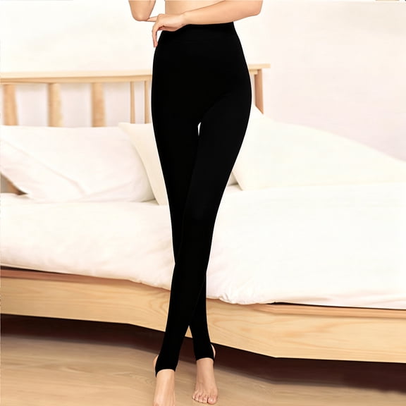 YABCSAZ Women's Fleece Lined Stirrup Tights Winter Thermal Tights Sheer Illusion Stirrup Opaque Warm Leggings High Waist Stretchy Stirrup Foot Tights for Daily, Black