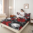 thumbnail image 3 of Homewish Classic Gothic Halloween Skull Bed Sheets,Red Rose Branch Print Full Size Sheets,Black Red White,4 Pieces,1 Flat Sheet,1 Fitted Sheet and 2 Pillowcases, 3 of 6