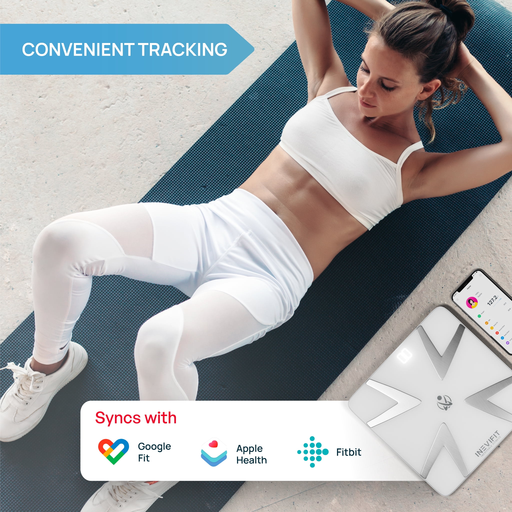 INEVIFIT Smart Body Fat Scale with Bluetooth and Free Tracking INEVIFIT APP - White