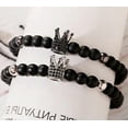 thumbnail image 2 of HOOUN 2Pcs/Set Couples Distance Bracelet Classic Natural Stone Zircon Crown Bracelets-Silver+Black, 2 of 9