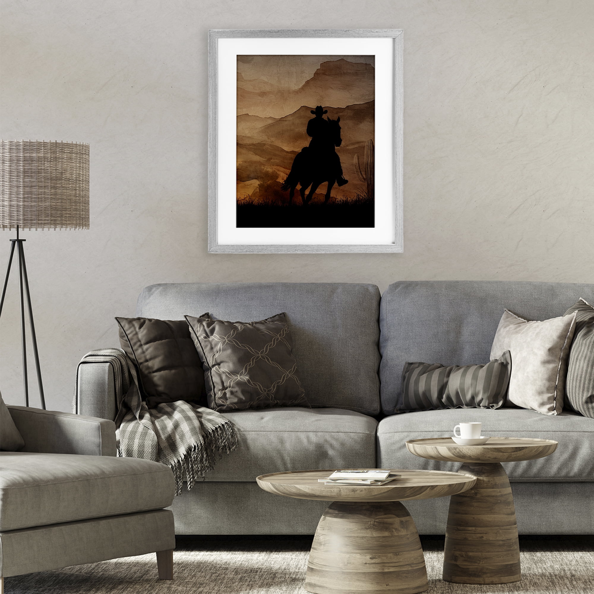 Stupell Industries Cowboy's Sunset Ride Gray Framed Print Under Glass, design by Kim Allen
