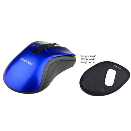 Insten Wireless Optical Mouse Blue 2.4G Cordless 4 Keys with DPI 1600 + Mouse Pad with Wrist Pad Rest Support Comfort For Computer Laptop Desktop PC Chromebook Ultrabook