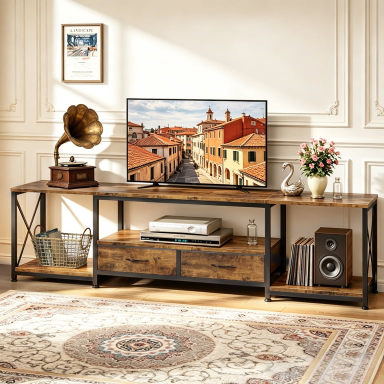 HIGDBFE Industrial TV Stand for 80-Inch TV with Fabric Drawers photo 1