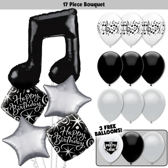 17pc Music Theme Birthday Balloons with Music Note Balloon Bouquet Kit - Musical Birthday Party Decor Decoration Supplies