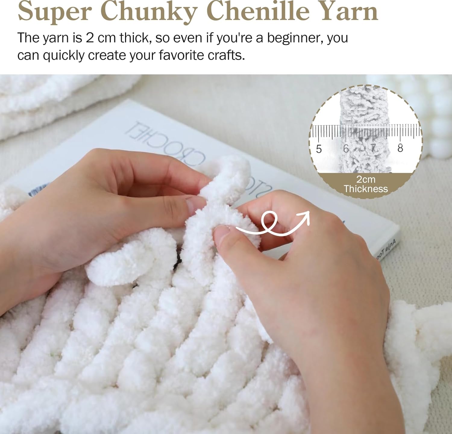 Chunky Chenille Yarn for Crocheting, Chunky Yarn for Hand Knitting Blanket, Bulky Chunky Fluffy Yarn for Crocheting, Jumbo Yarn, Thick Yarn, Pack of 4 (4 Skeins, Each Skein 28 yds, 8oz)