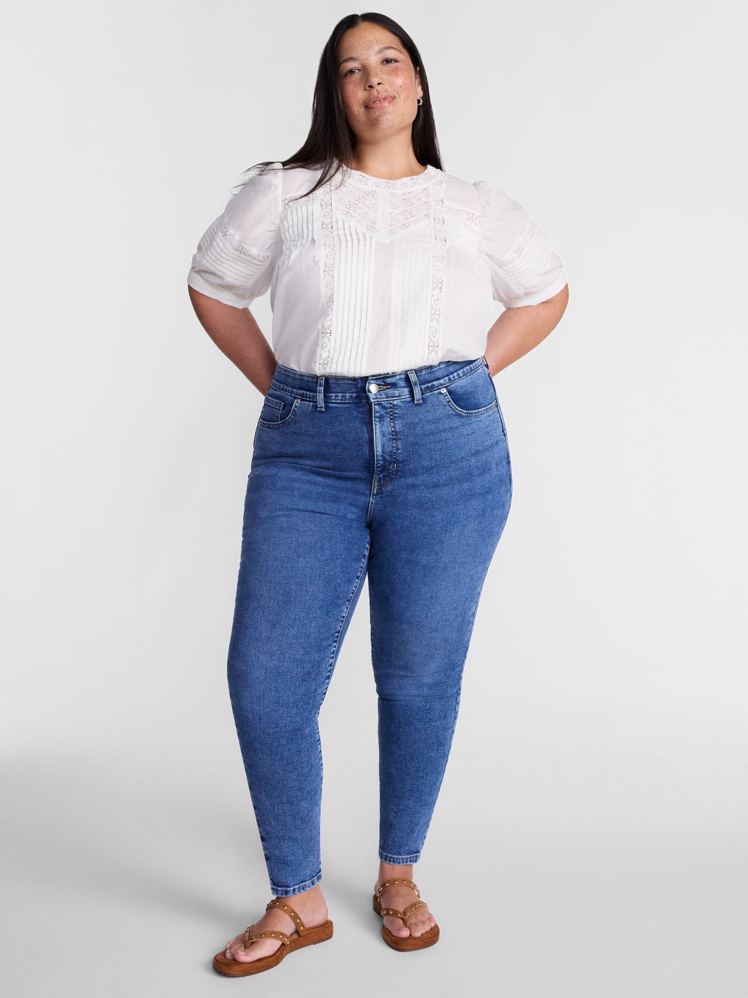 Terra & Sky Women's Plus Signature High Rise Skinny Jeans, 30" Inseam, Sizes 16W-26W