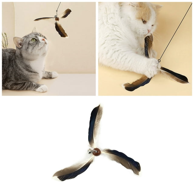 Jouets pour Animaux Baguette Interactive pour Chat Remplacement d'Hélice avec Roue à Plumes pour Jeu Intérieur Extérieur Mini Jouet pour Chats