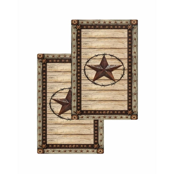 Texas Star Brown Kitchen Dish Towels for Drying Dishes Set of 2, Country Star Rustic Vintage Wooden Waffle Weave Microfiber Terry Hand Tea Bathroom Towels Quick Dry & Absorbent Towel 15.7x23.6