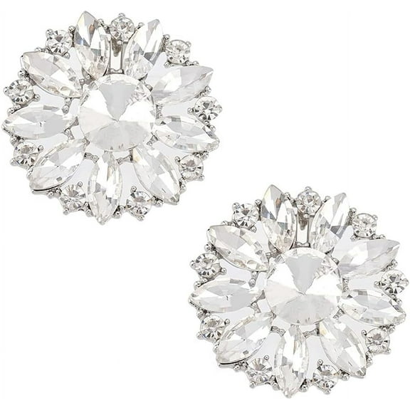 2pcs Alloy Rhinestone Shoe Decorations Detachable Shoe Buckle Clips with Iron Findings Flower Platinum 45x18mm