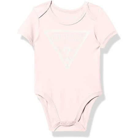 

GUESS baby-boys Organic Cotton Jersey Screen Print Logo Short Sleeve Bodysuit 12M Ballerina