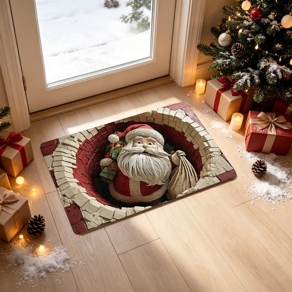 AURIGATE Christmas Doormat, 23.6x15.7 in Polyester Christmas Entryway Mat with Santa Design for Indoor Outdoor Home Decor