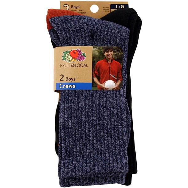 Fruit Of The Loom Boys Soft Cushioned Rugged Crew Socks 2 Pack, L, Navy ...