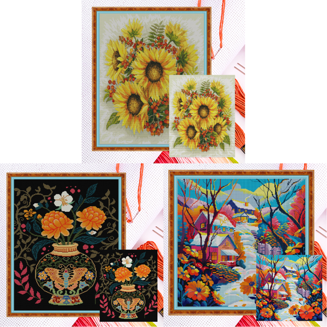 Hilo Algodón Ecológico Bordado Punto Cruz Girasol 14 Quilates 52x63cm