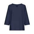 thumbnail image 4 of Oalirro Dark Blue Womens Long Sleeve Tops Summer V Neck Solid Womens Trendy Tops, 4 of 6