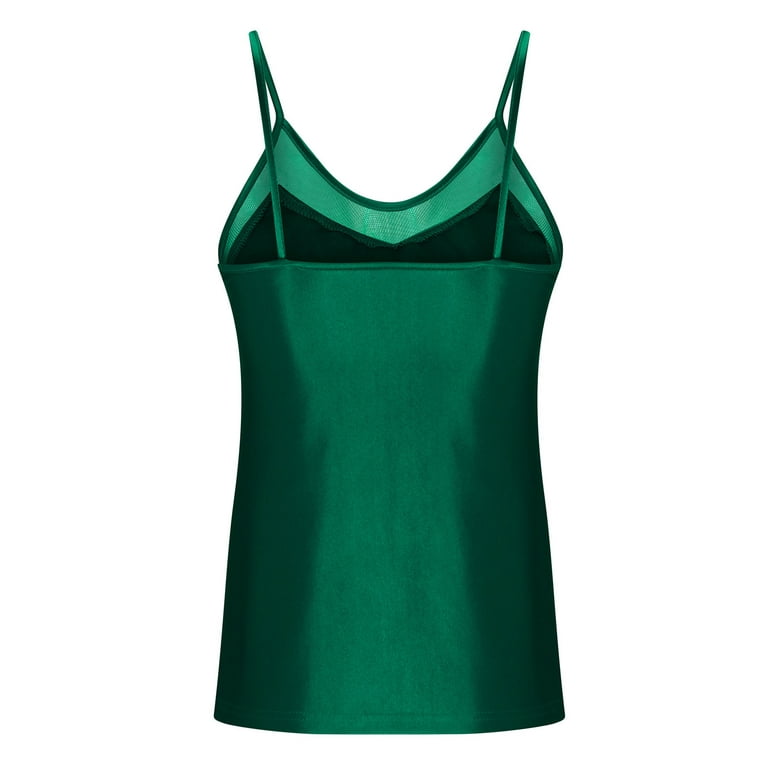 RQYYD Reduced Summer Tank Tops for Women Mesh V Neck Spaghetti Strap  Camisole Loose Fit Satin Sleeveless Shirts Summer Casual Flowy Shirt Blouse(Green,S)  