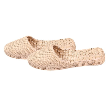

1 Pair Straw Sandals Summer Knitting Slippers Household Breathable Slipper Lightweight Fashion Sandals (Light Yellow Size 42 2