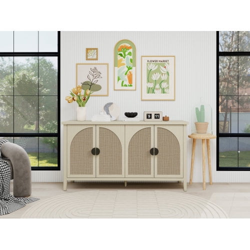 BSHTI Rattan 4 Door Cabinet, Suitable for Bedroom, Living Room, Study