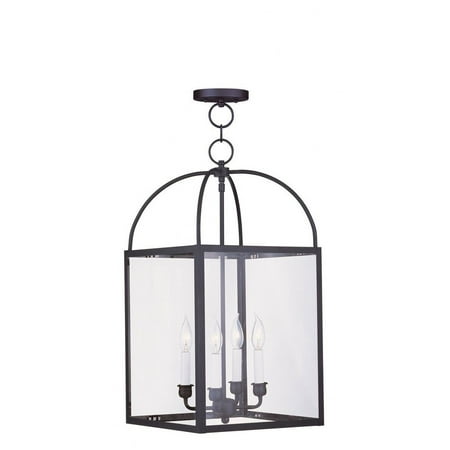 4042-01-Livex Lighting-Milford - 4 Light Chain Lantern in Farmhouse Style - 12.75 Inches wide by 25 Inches high-Antique Brass Finish -Traditional