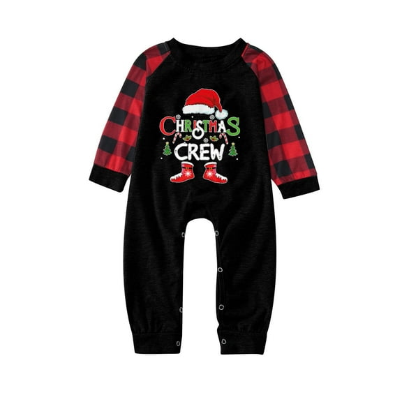 Matching Christmas Pajamas Family Xmas Family Sleepwear Long Sleeve Round Neck Plaid Animal Romper Lounge Set Relaxed Fit Home Wear Loungewear 18M