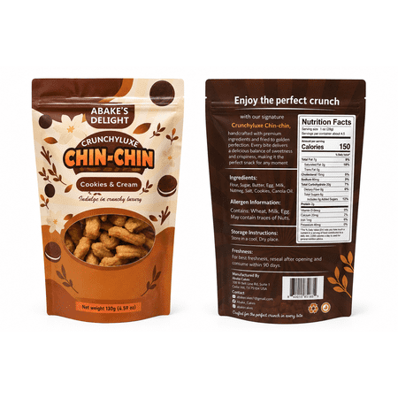 • CrunchyLuxe Chin- Chin - Cookies & Cream Flavor, 5 Packs (4.59 oz / 130 g Each)