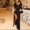 thumbnail image 4 of Women's Gauze Spliced Hollow-Out O-Neck Long Sleeve Hips Wrapped Split Long Dress, Solid Color, 4 of 18