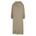 thumbnail image 6 of Womens Oversized Long Hoodie Dress Floral Lace Hem Long Sleeve Cotton Hooded Sweatshirt Maxi Dress with Pockets (2XL, Khaki), 6 of 7