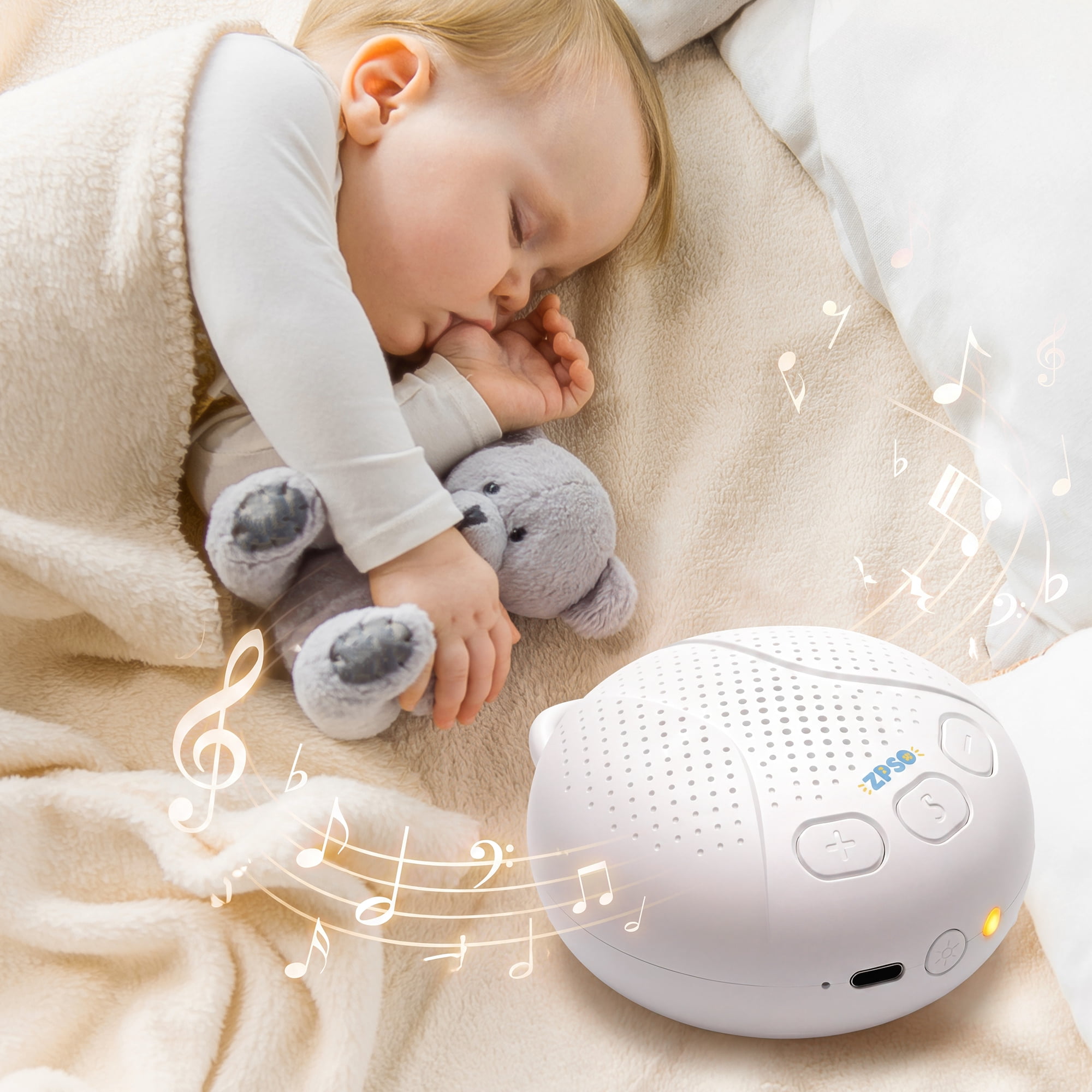ZPSO White Noise Sound Machine, Portable Sleep Therapy Machine for Baby Adult, Night Light, 16 Soothing Nature Sounds for Home