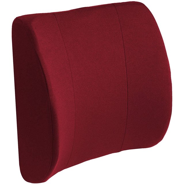 Almohada de apoyo lumbar DMI para silla, con funda extraíble y lavable, para aliviar el dolor lumbar y mejorar la postura, 35,5 x 33,2 x 12,7 cm, espuma contorneada, premium, color burdeos