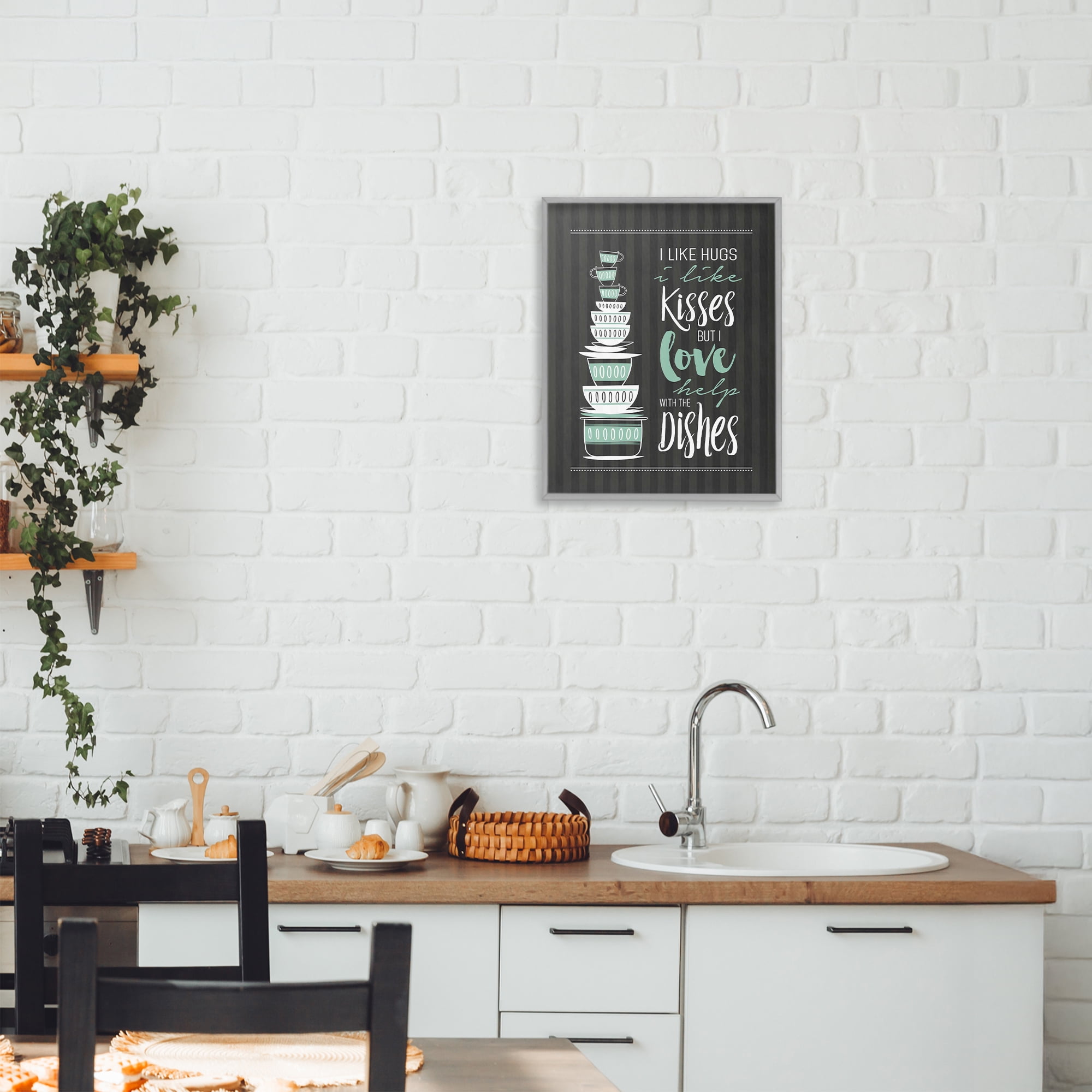 Love Help With Dishes Gray Framed Giclee Art, design by Lettered and Lined