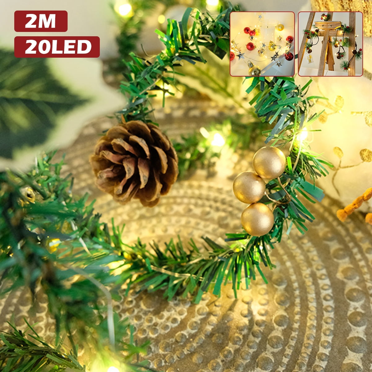 Sutowe Christmas Garland with Lights LED Wreath Lights with Pine Cone