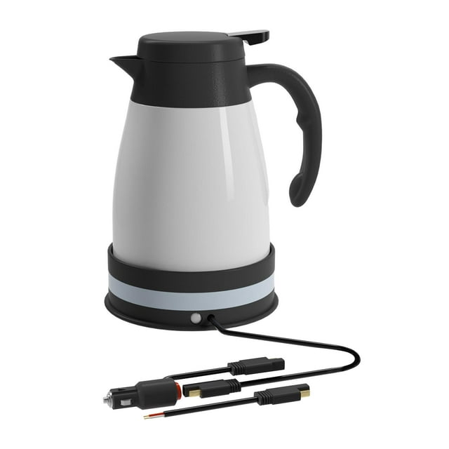 Hervidor Eléctrico para Automóvil, Hervidor de Agua Caliente, Acero Inoxidable de 24 V, Apagado Automático de 1200 Ml, Hervidor de Agua para Acampar a Blanco Macarena Caldera para coche