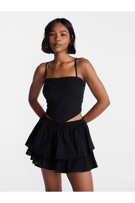 Eyelet Cotton Crop Top and Flutter Skirt Set, 2 Piece, Women's XXS-XXL