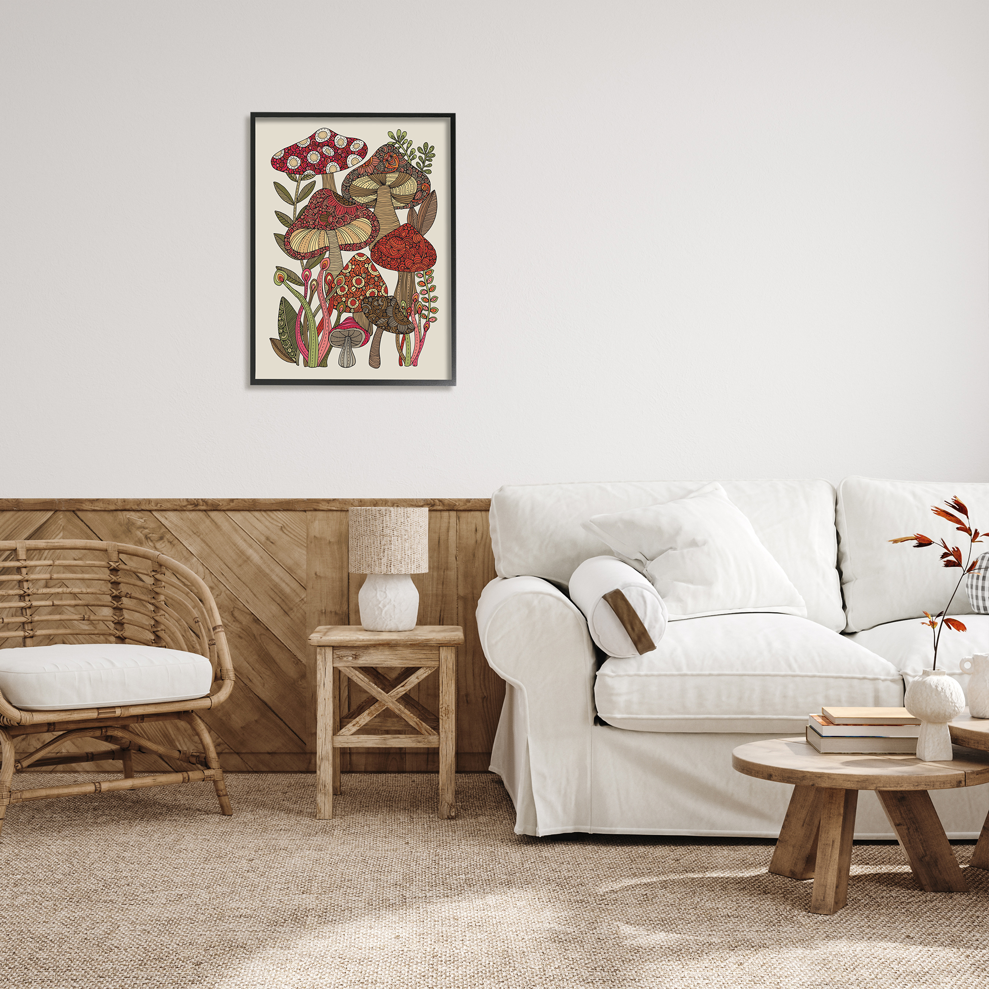 Stupell Industries Layered Mushrooms Nature Botanicals Intricate Floral Patterns Graphic Art Black Framed Art Print Wall Art, Design by Valentina Harper