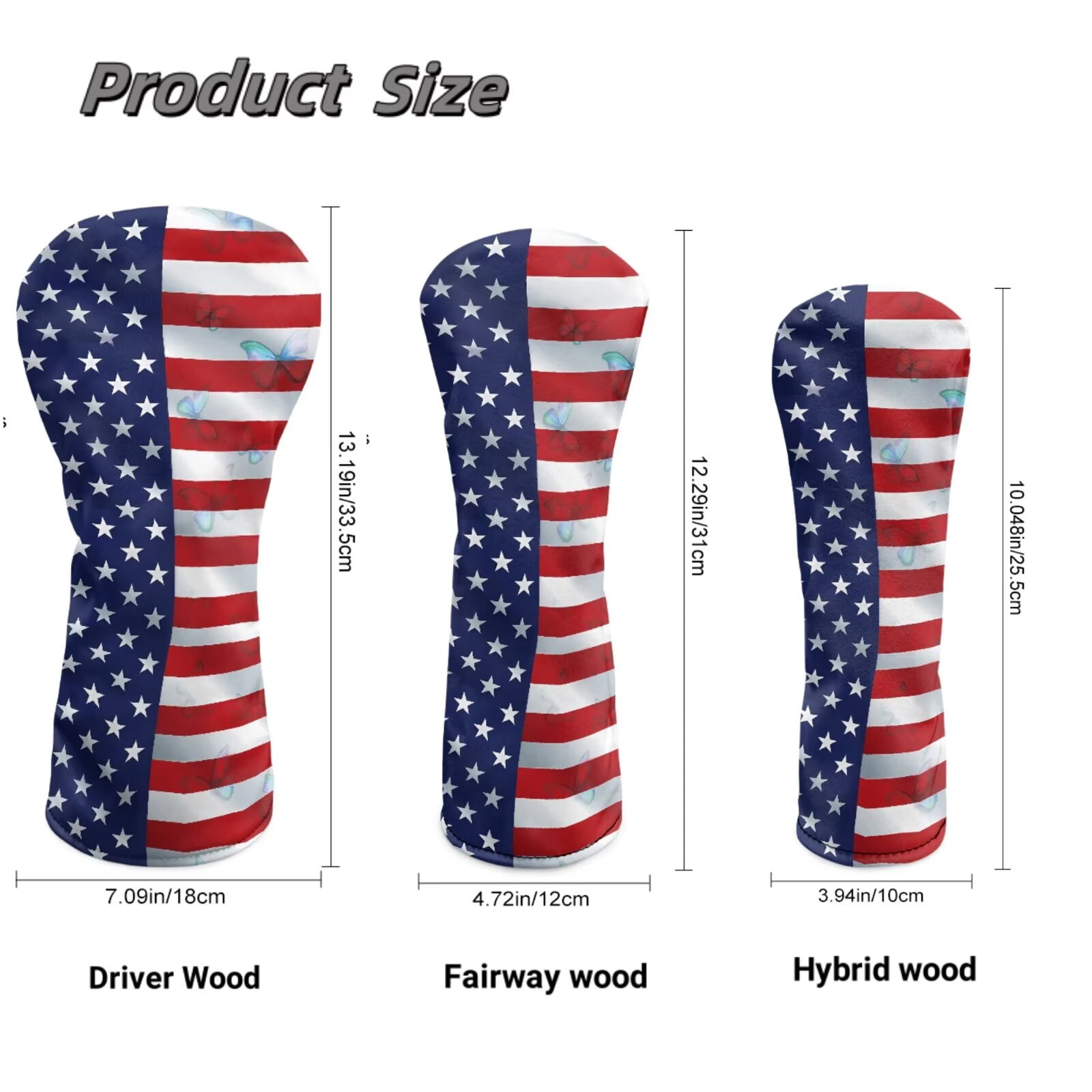 Uorisanigo Golf Club Head Covers for Woods and Drivers - Premium PU Leather American Flag Print Golf Headcovers - 3 Piece Set for Men and Women, Waterproof & Durable