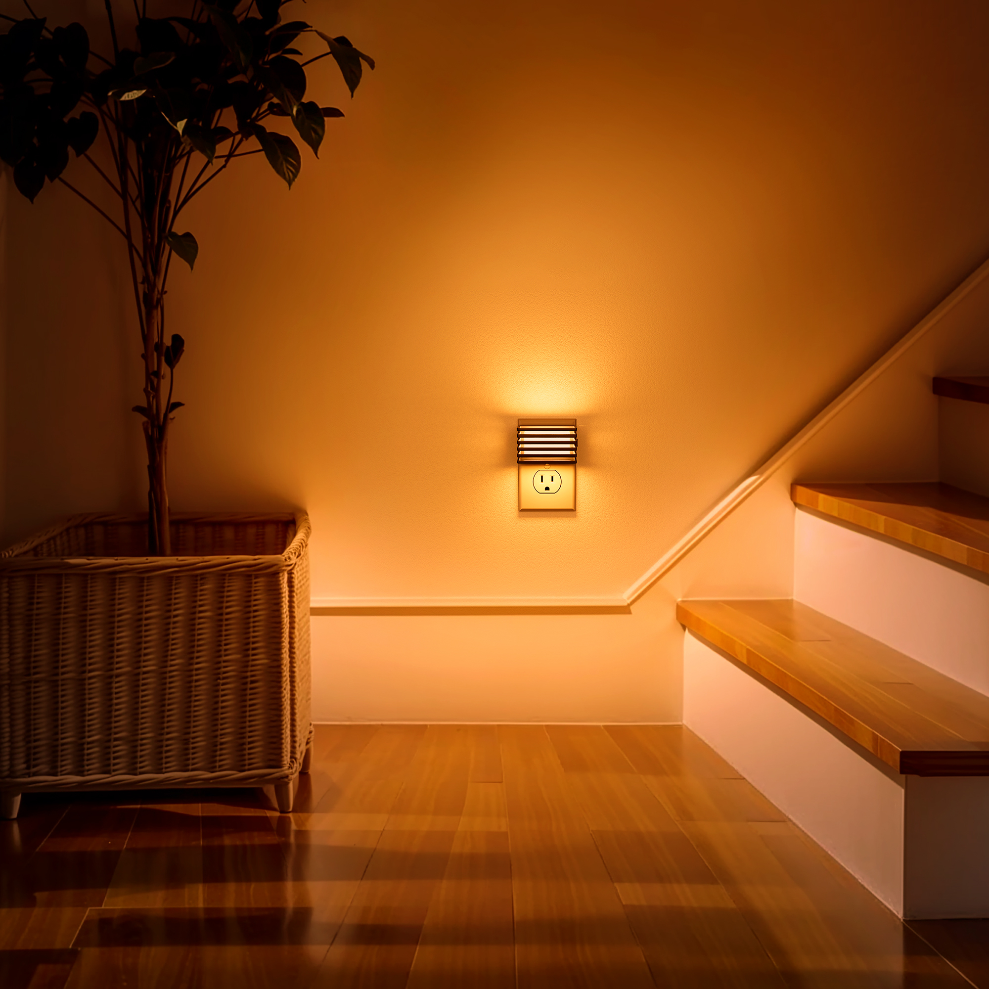 1W Plug-in Integrated LED Night Light with Dusk-to-Dawn Sensor, Up & Down Glow, Amber Warm White 2000K Dimmable , Black, 2-Pack