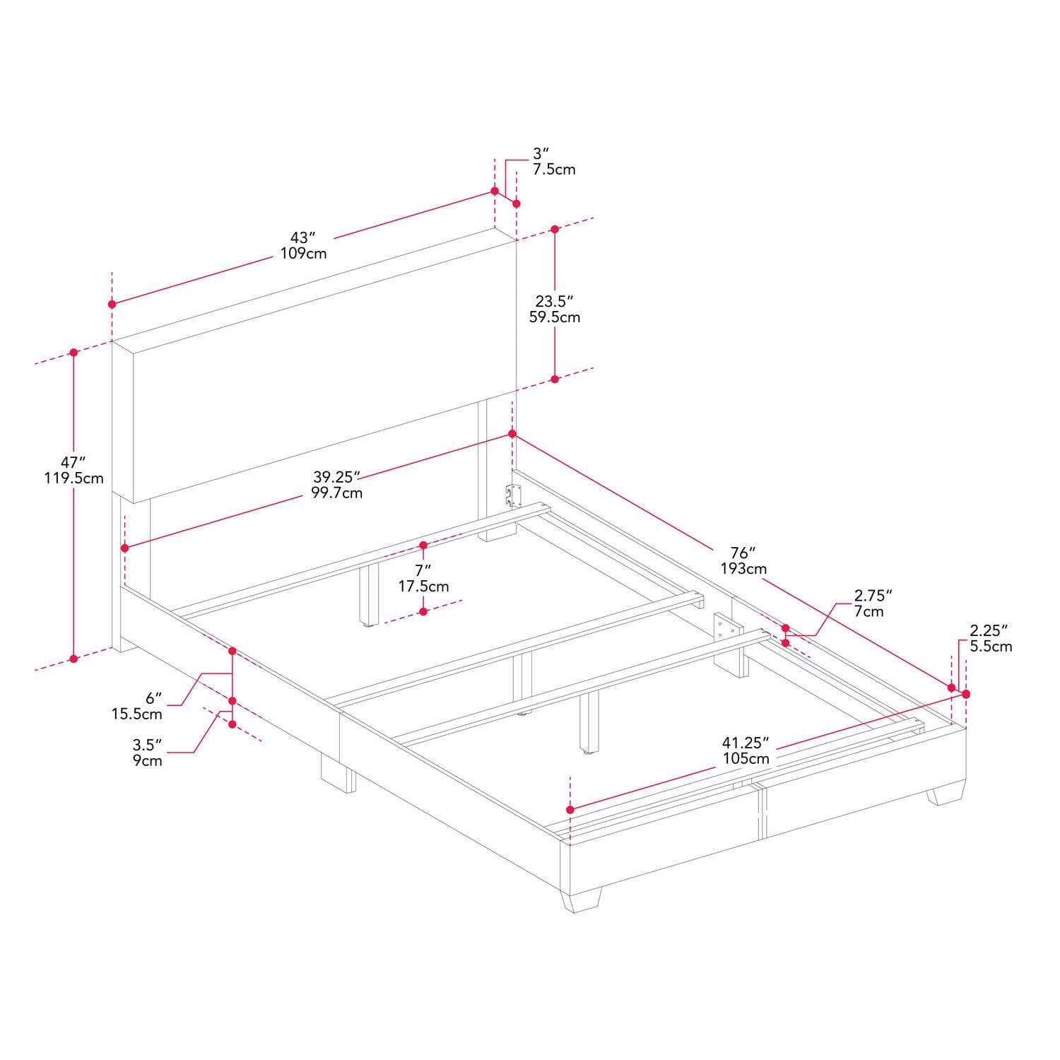 Cadre de lit simple rembourré moderne CorLiving Celeste pour adulte avec tête de lit