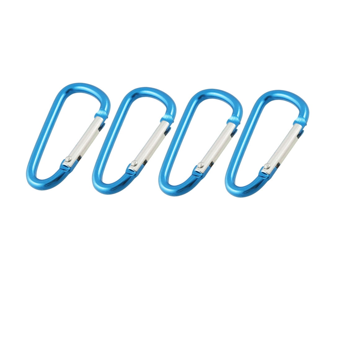 4 x Camping Hiking Clips Carabiners Blue Silver Tone 4.8cm Length