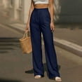 thumbnail image 6 of Women's Solid Color Wrinkle-Free Pleated High Waisted Business Casual Wide Leg Dress Pants Navy M(M), 6 of 8