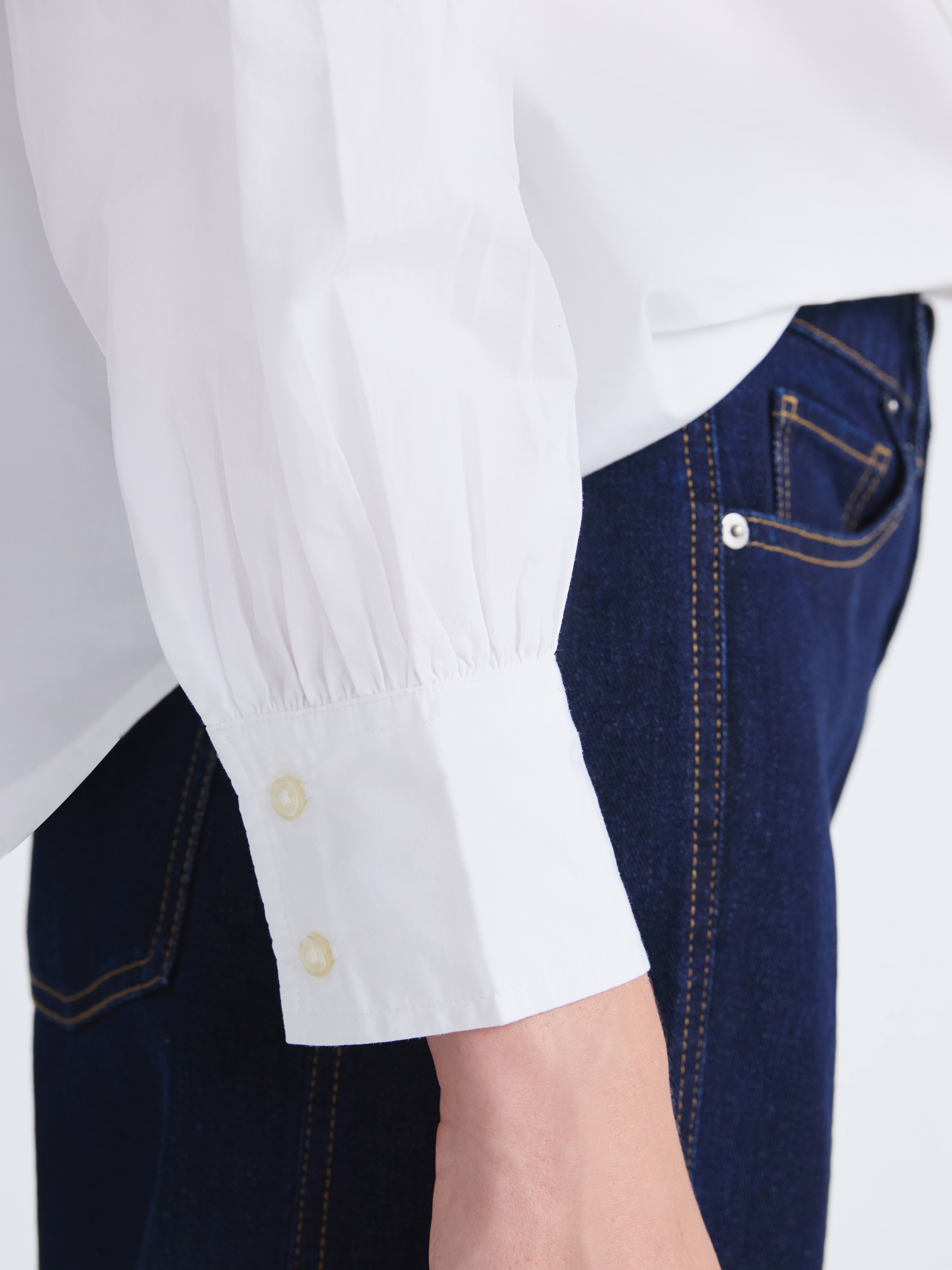 Free Assembly Women's Cotton Tie Neck Blouse with Long Puff Sleeves, Sizes XS-XXL