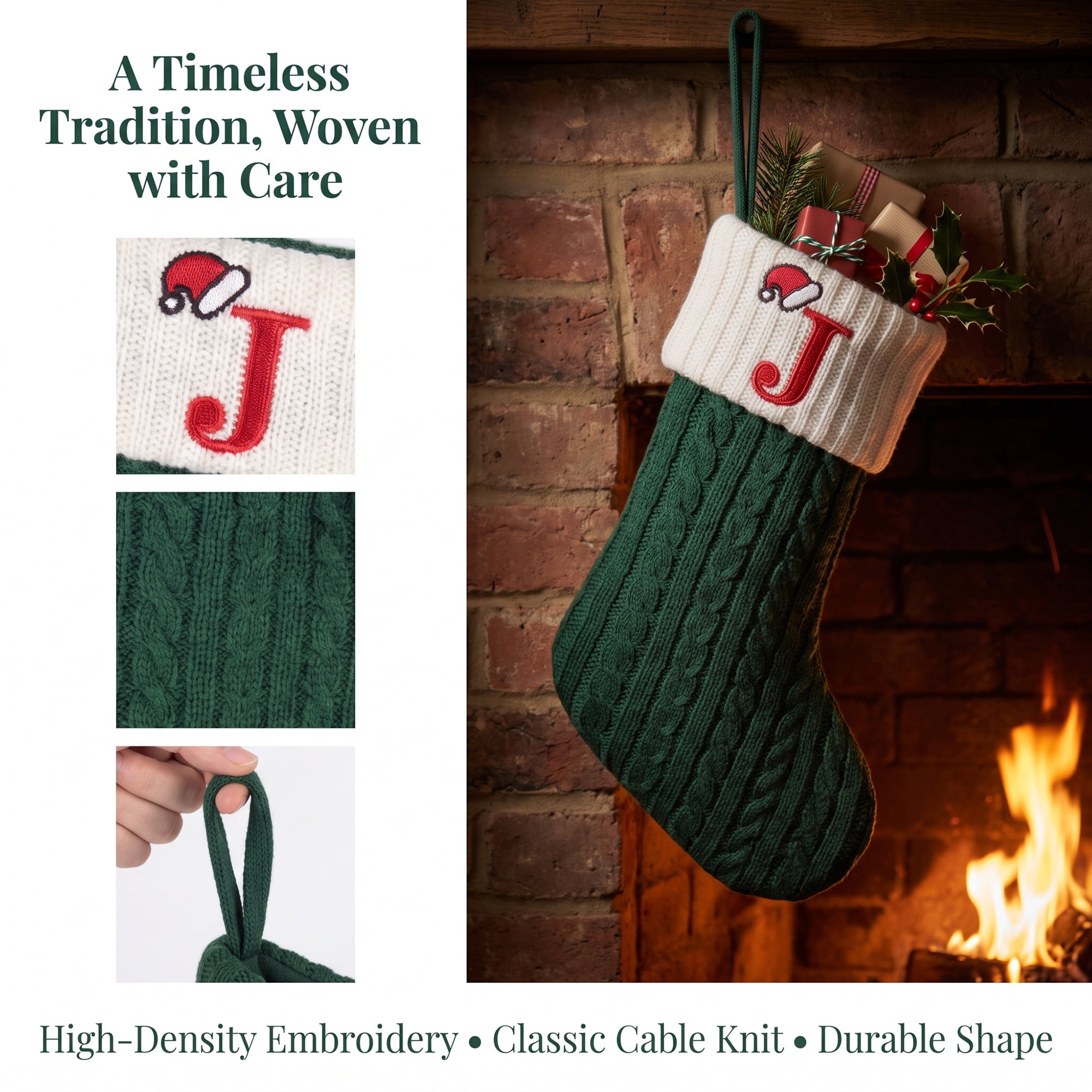 Unique Bargains Christmas Luxury Grand Hearth Accent Stocking Green Letter J 8"