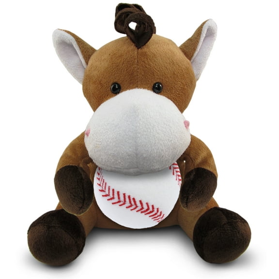DolliBu Horse Stuffed Animal with Baseball Plush - Soft Huggable Horse, Adorable Playtime Plush Toy, Cute Wildlife Gift, Super Soft Plush Doll Animal Toy for Kids and Adults - 6 Inch